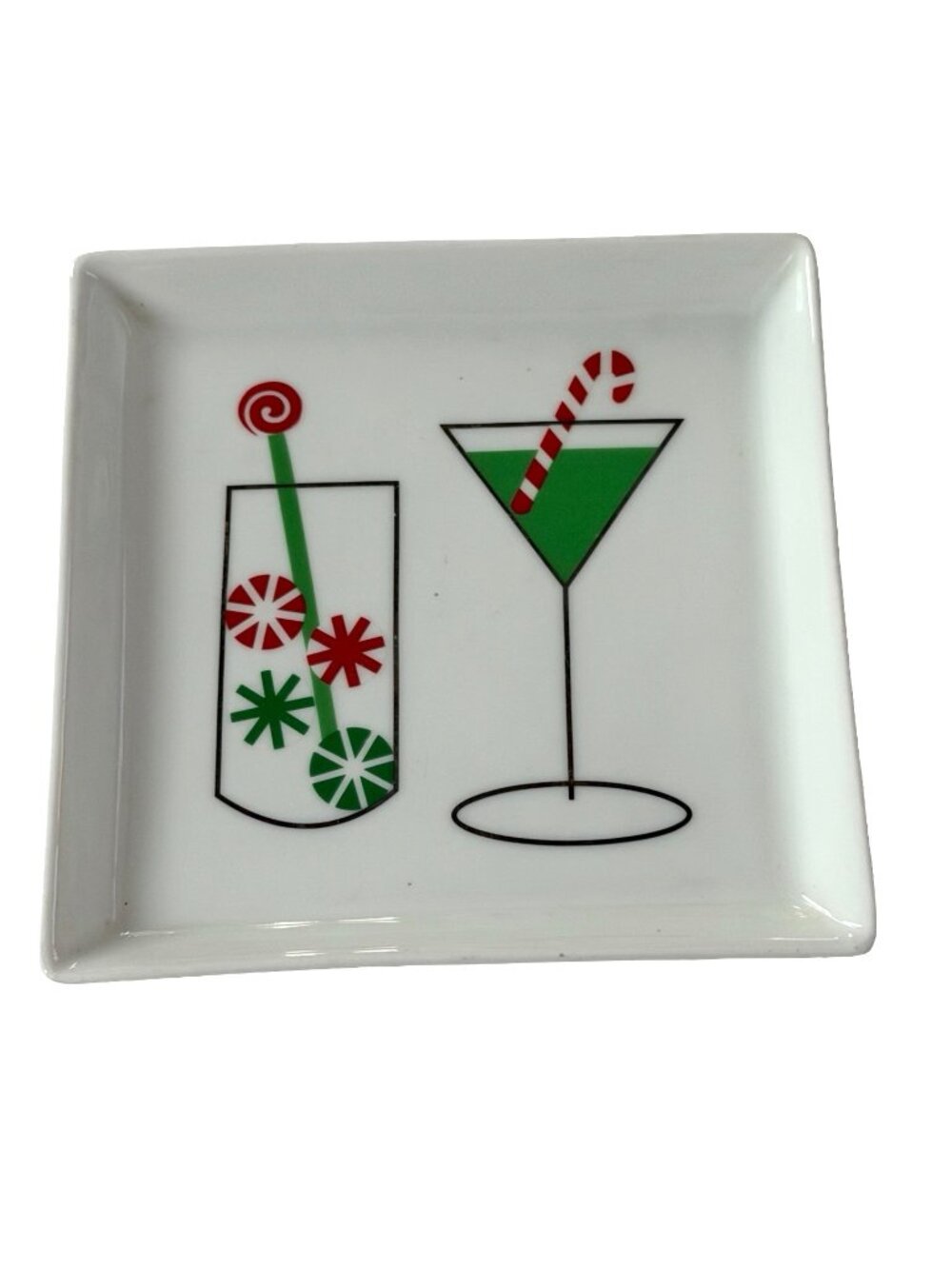 Crate & Barrel Candy Cane Cocktail Christmas Appetizer Plate 6” Square Holiday